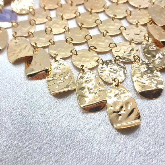 New ZARA SS 24K Metal Plate Hammered Bib Necklace - Picture 8 of 12